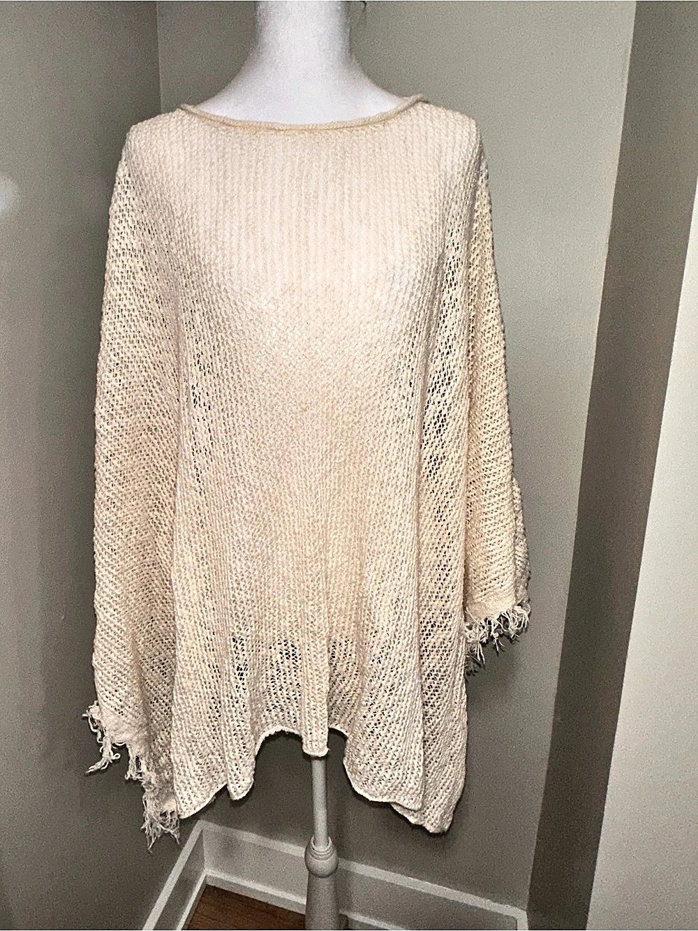 Eileen Fisher Open Knit Scalloped Hem Sweater One Size 100%Organic Cotton